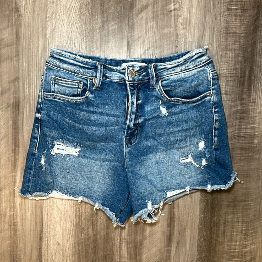 Vervet Wrenly High Rise Distressed Stretch Denim Shorts - Medium